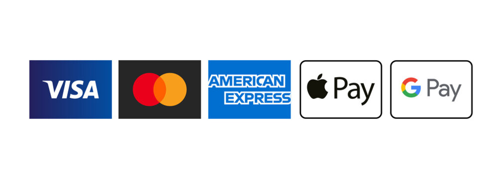 Visa, Mastercard, American Express, Apple Pay, Google Pay
